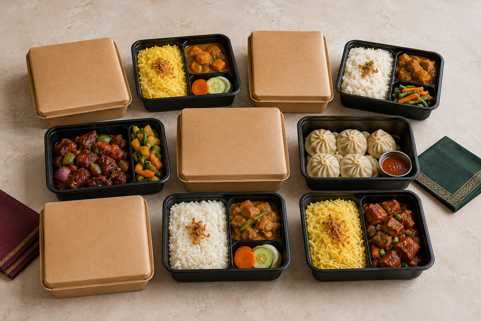 Branded bento boxes prepared for an office lunch