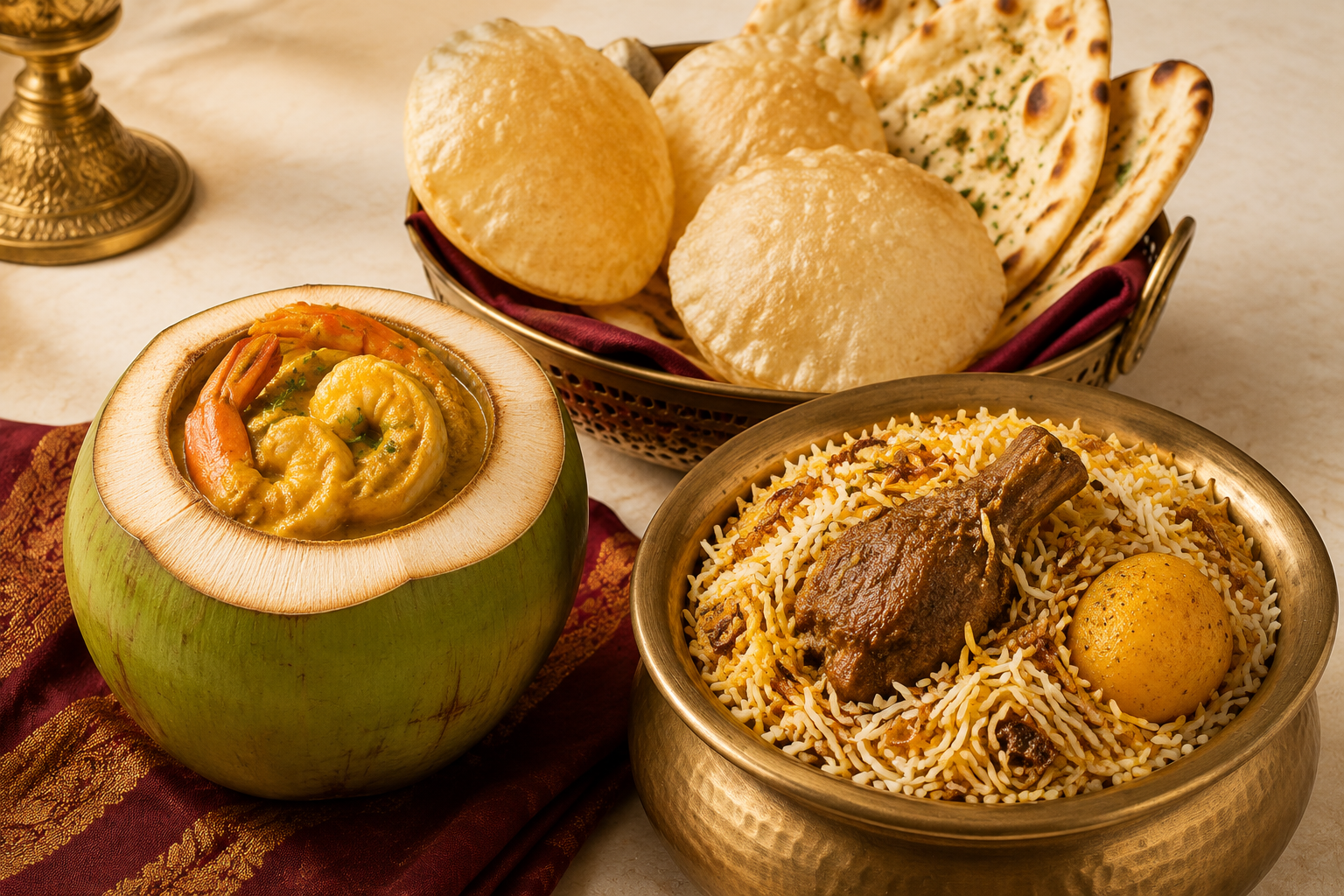 Daab Chingri, Kolkata Biryani and Bengali breads together